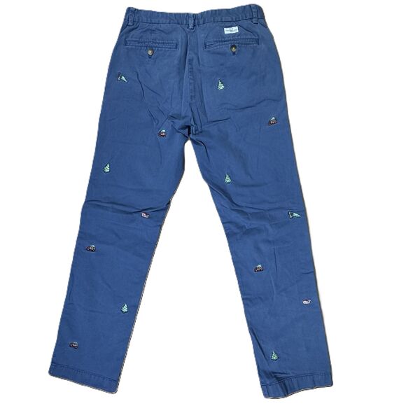 Vineyard Vines Pants Mens 30x32 Blue Embroidered Chino Holiday Christmas Trees - Picture 2 of 9